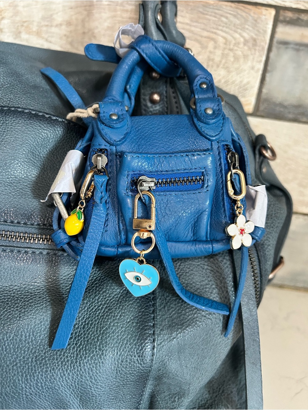 New FREE PEOPLE We The Free Micro Emerson Bag Charm Bundle / Santorini Blue - Picture 3 of 8